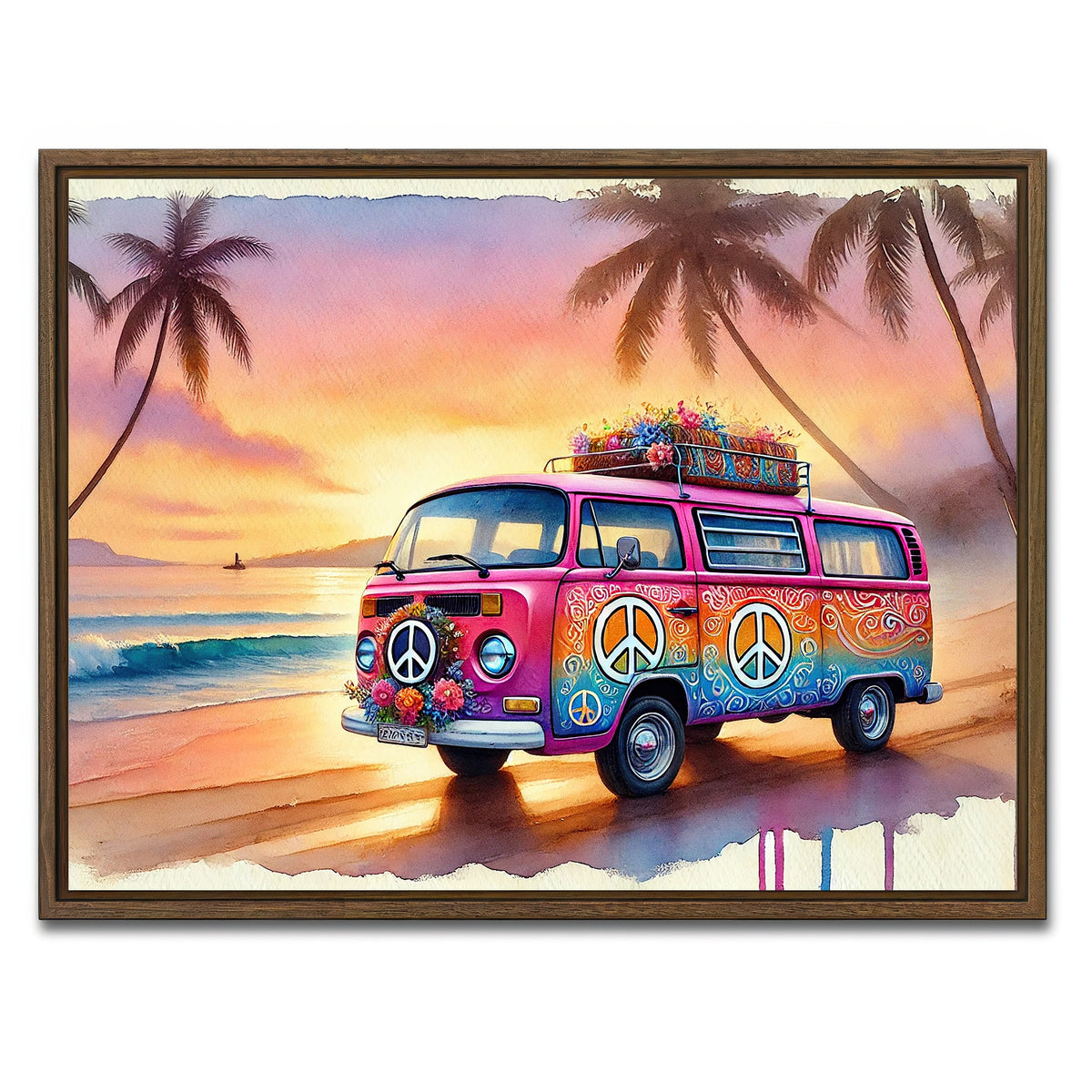 AUTO-MOCKUP WHITE | A Hippie Van on a Beach | 1 Piece | Walnut Framed Canvas | group=4x3
