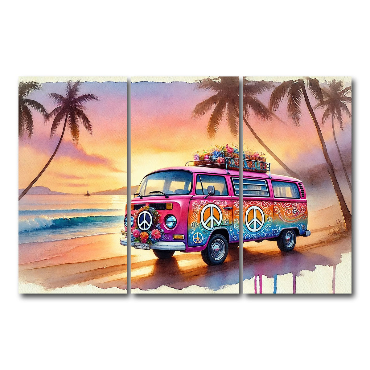AUTO-MOCKUP WHITE | A Hippie Van on a Beach | 3 Piece | Gallery Wrap Canvas | group=12x24
