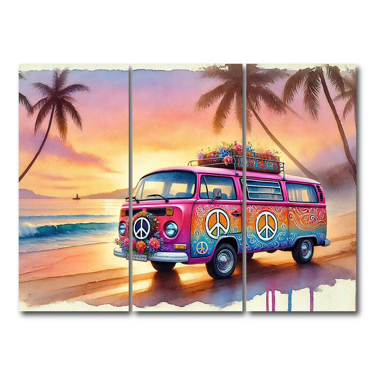 AUTO-MOCKUP WHITE | A Hippie Van on a Beach | 3 Piece | Gallery Wrap Canvas | group=8x18