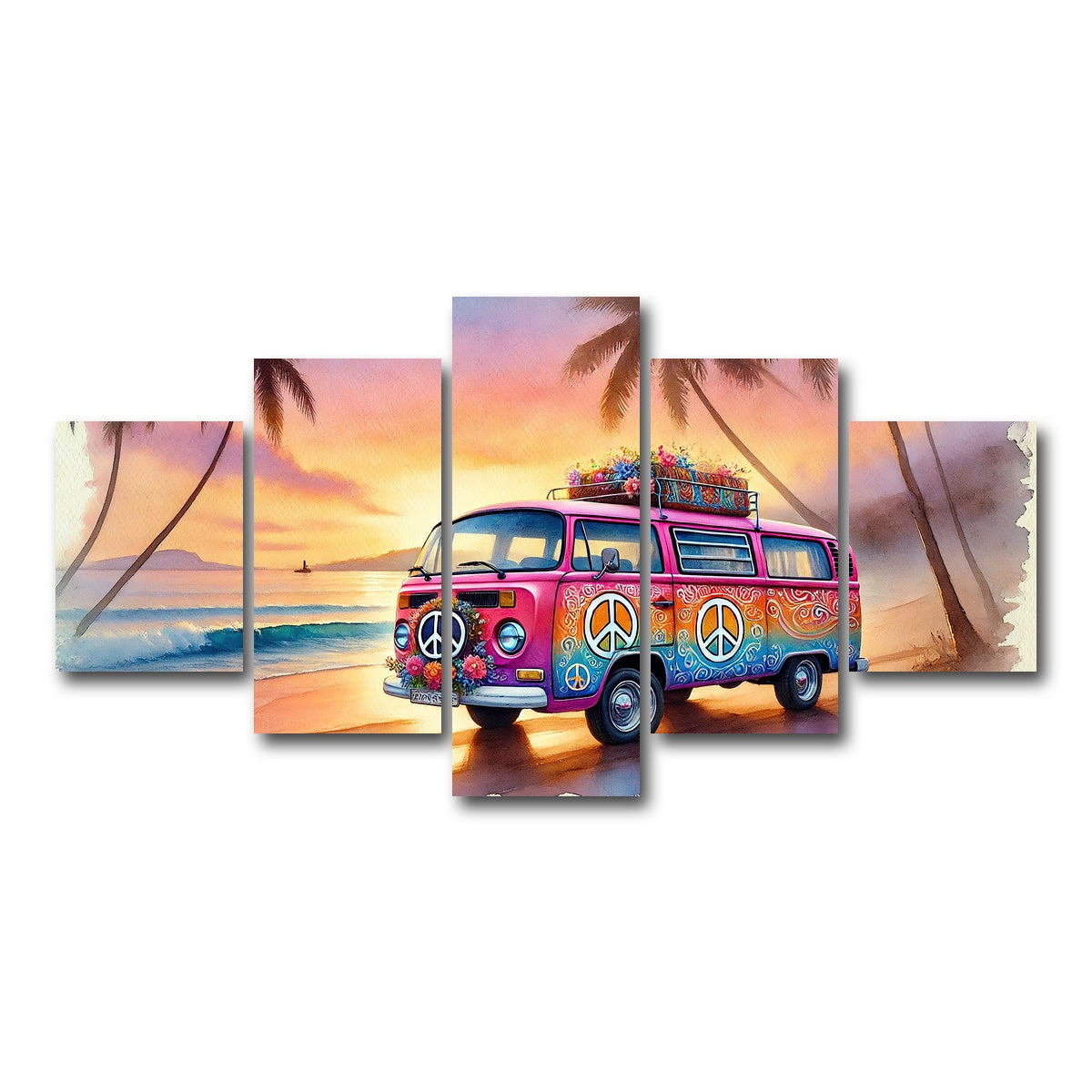 AUTO-MOCKUP WHITE | A Hippie Van on a Beach | 5 Piece | Gallery Wrap Canvas | group=5_short