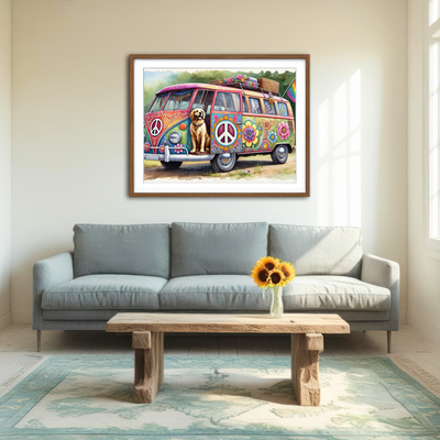 AUTO-MOCKUP ROOM | A Hippie Van with a Dog Wall Art