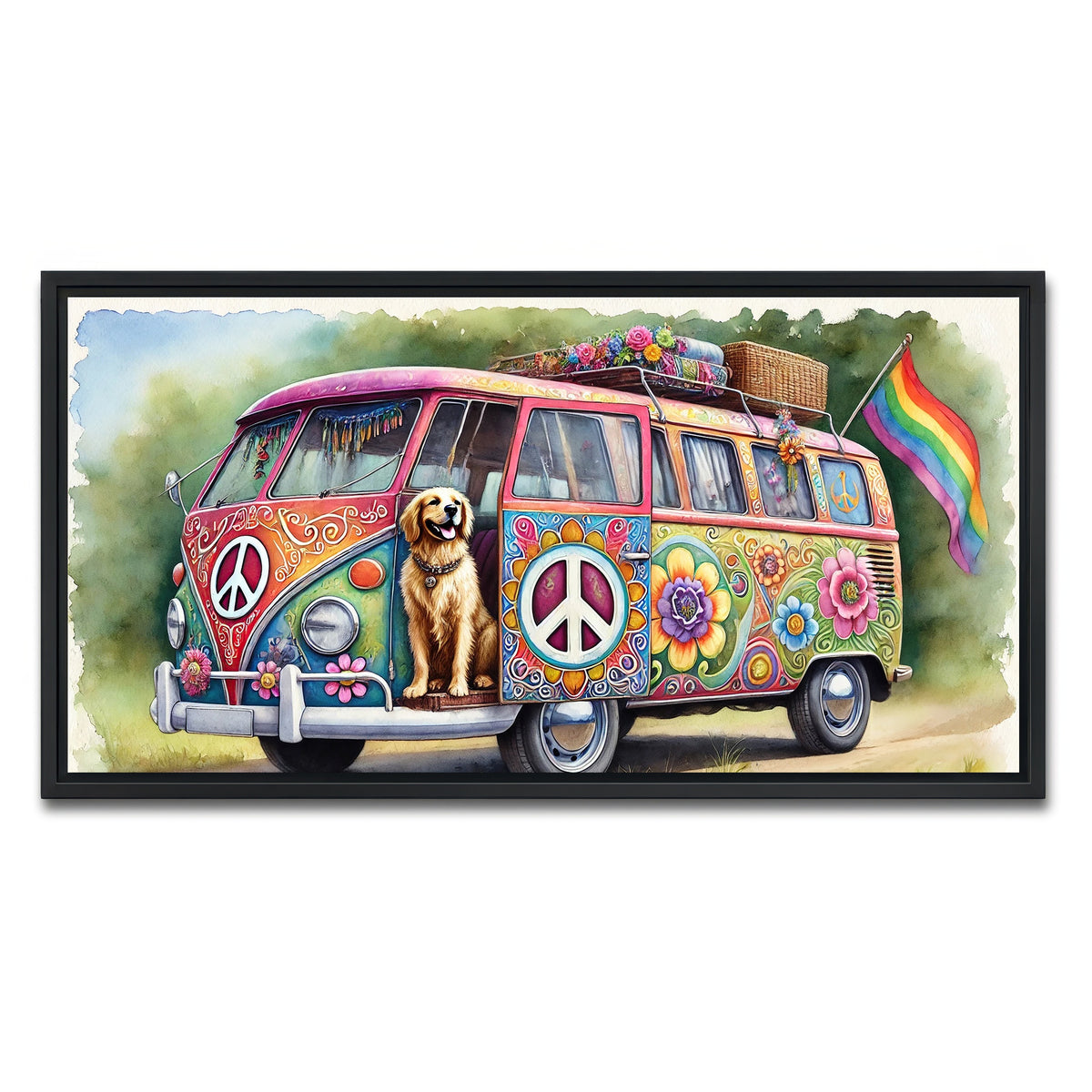 AUTO-MOCKUP WHITE | A Hippie Van with a Dog | 1 Piece | Black Framed Canvas | group=2x1