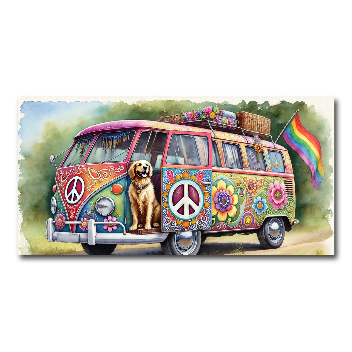 AUTO-MOCKUP WHITE | A Hippie Van with a Dog | 1 Piece | Gallery Wrap Canvas | group=2x1