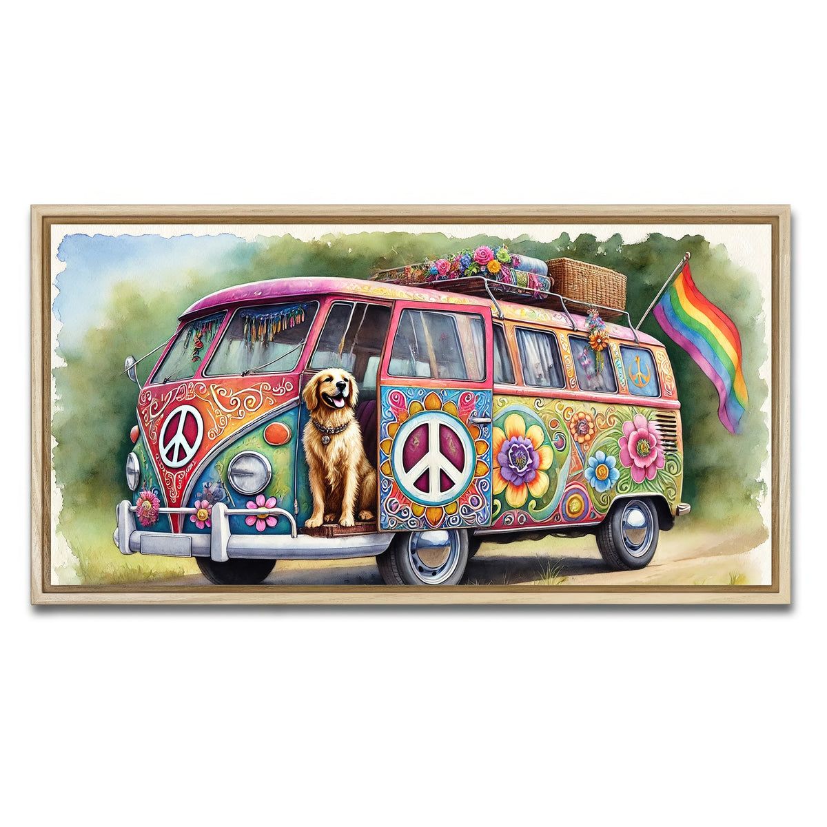 AUTO-MOCKUP WHITE | A Hippie Van with a Dog | 1 Piece | Natural Framed Canvas | group=2x1