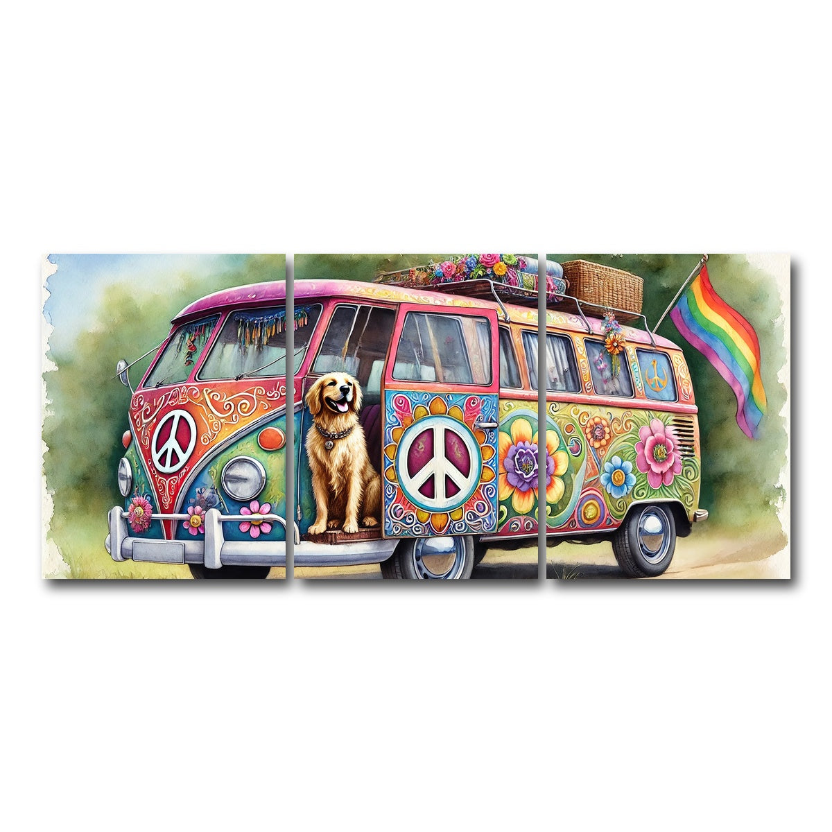 AUTO-MOCKUP WHITE | A Hippie Van with a Dog | 3 Piece | Gallery Wrap Canvas | group=18x24