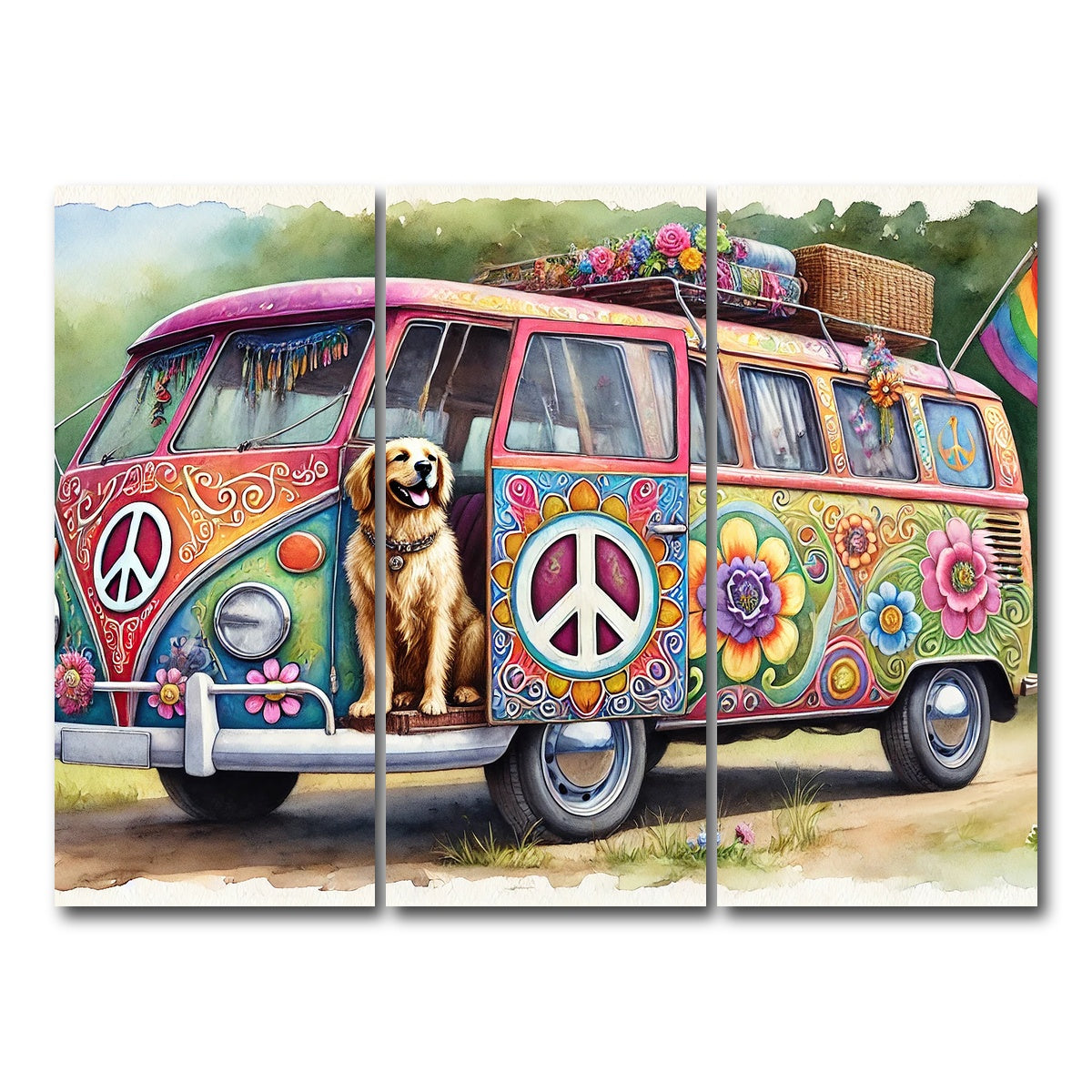 AUTO-MOCKUP WHITE | A Hippie Van with a Dog | 3 Piece | Gallery Wrap Canvas | group=8x18