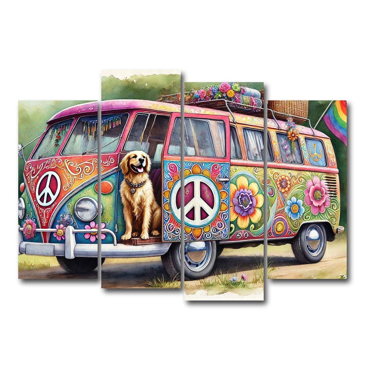 AUTO-MOCKUP WHITE | A Hippie Van with a Dog | 4 Piece | Gallery Wrap Canvas | group=4_normal