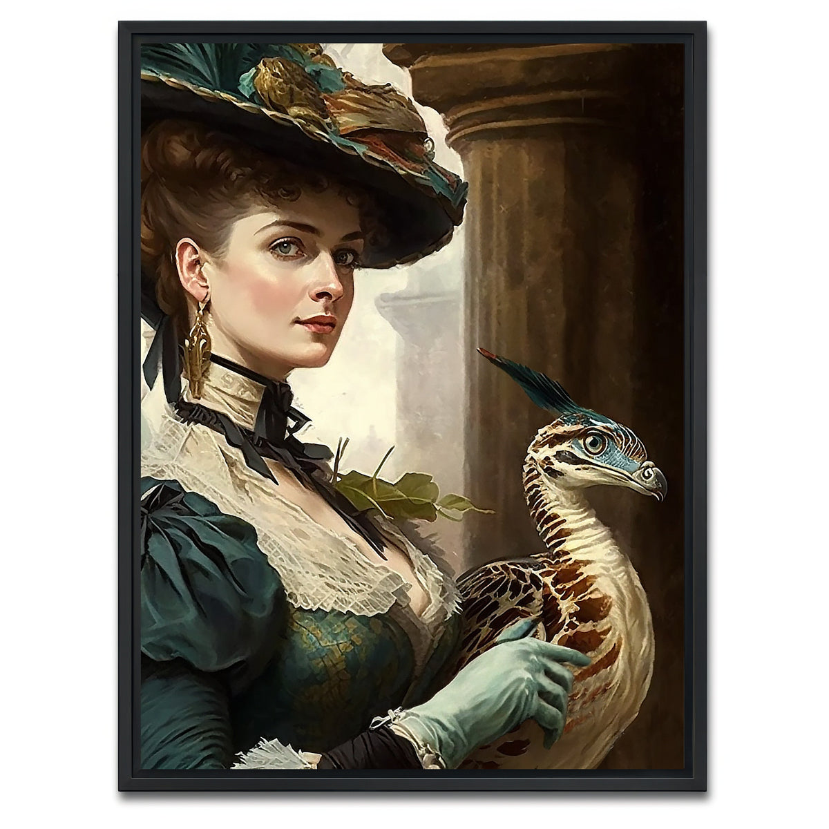 AUTO-MOCKUP WHITE | A Lady and Her Raptor | 1 Piece | Black Framed Canvas | group=3x4