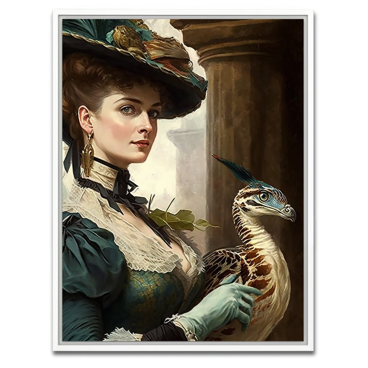 AUTO-MOCKUP WHITE | A Lady and Her Raptor | 1 Piece | White Framed Canvas | group=3x4