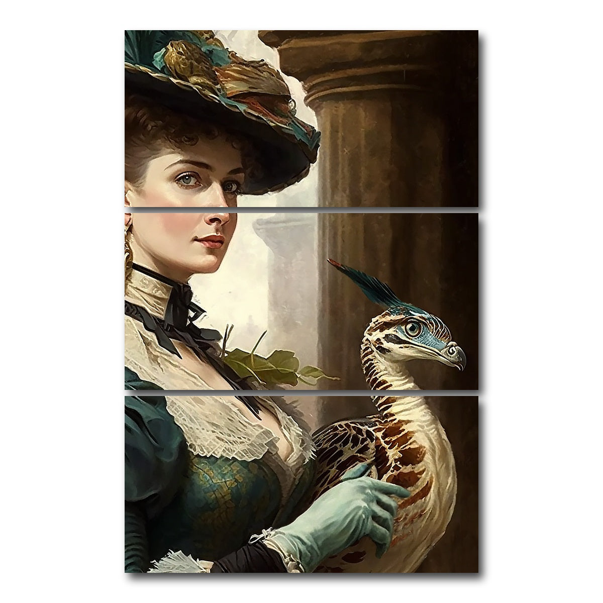 AUTO-MOCKUP WHITE | A Lady and Her Raptor | 3 Piece | Gallery Wrap Canvas | group=12x24_stacked