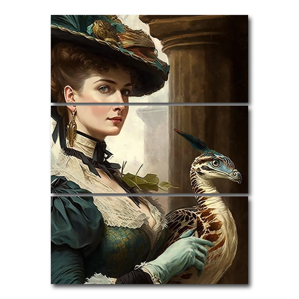 AUTO-MOCKUP WHITE | A Lady and Her Raptor | 3 Piece | Gallery Wrap Canvas | group=8x18_stacked