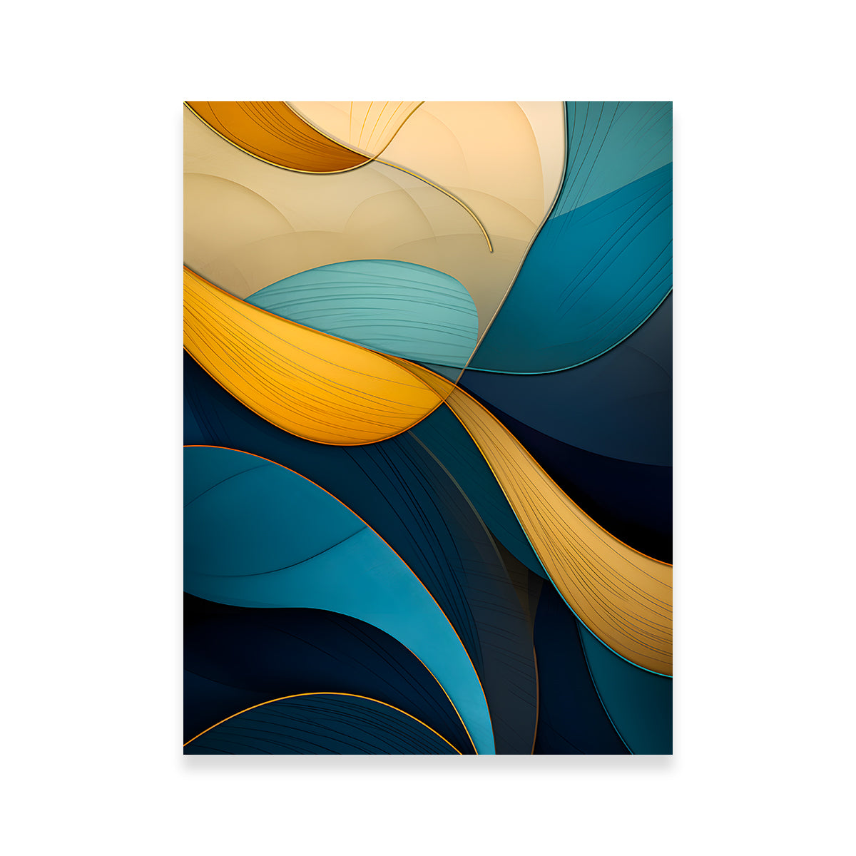 Abstract - Blue Gold Waves 37 Wall Art