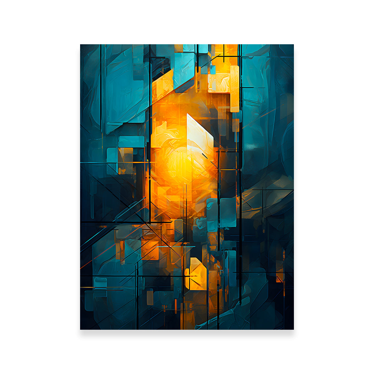 Abstract - Blue Orange Shapes 26 Wall Art