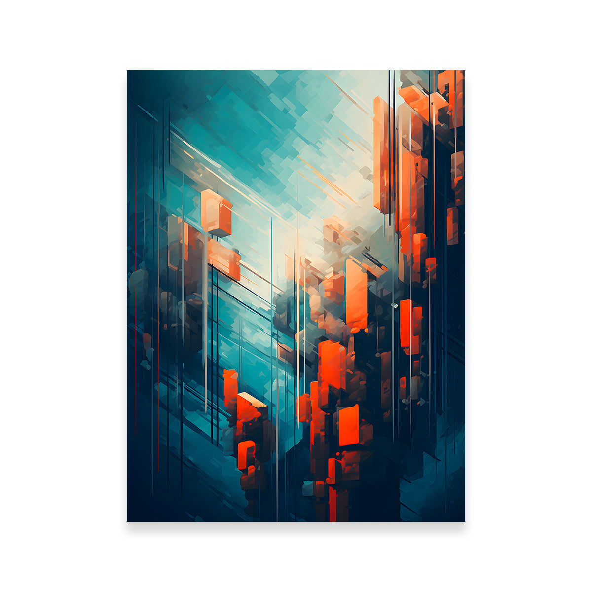 Abstract - Blue Orange Shapes 9 Wall Art