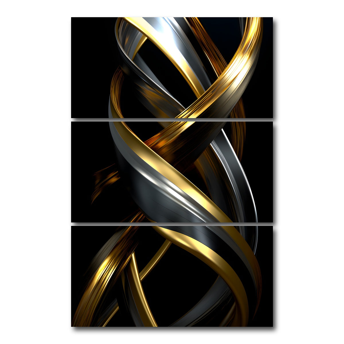 AUTO-MOCKUP WHITE | Abstract - Black gold 3D shape 1 | 3 Piece | Gallery Wrap Canvas | group=12x24_stacked