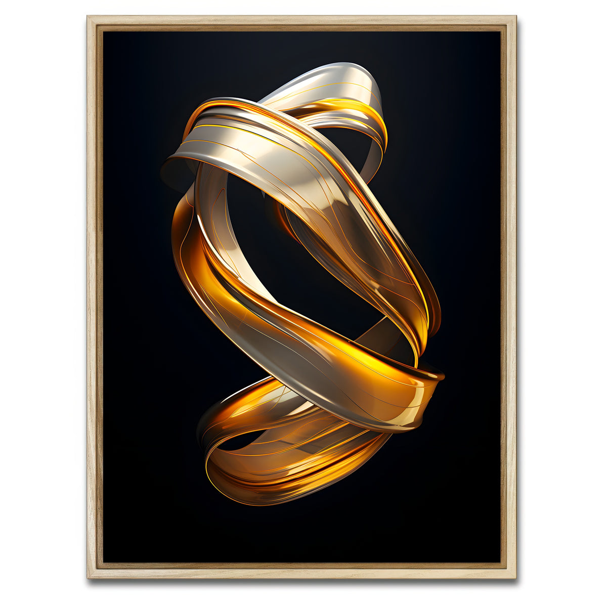 AUTO-MOCKUP WHITE | Abstract - Black gold 3D shape 3 | 1 Piece | Natural Framed Canvas | group=3x4