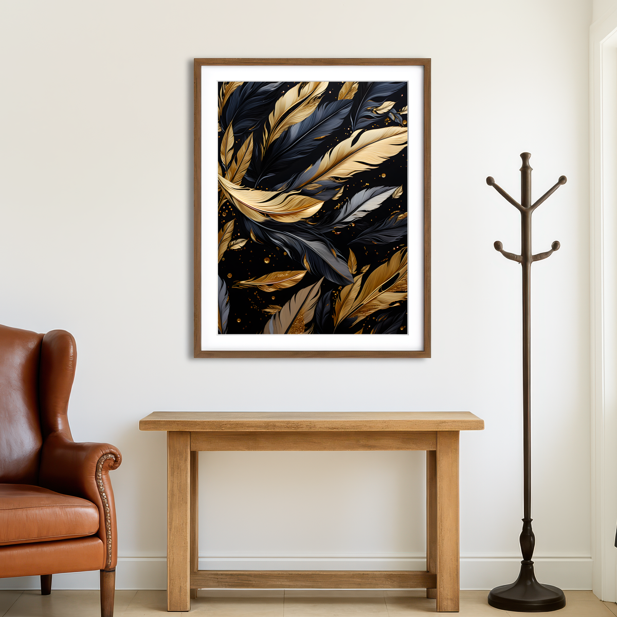 AUTO-MOCKUP ROOM | Abstract - Black Gold Feather 1 Wall Art