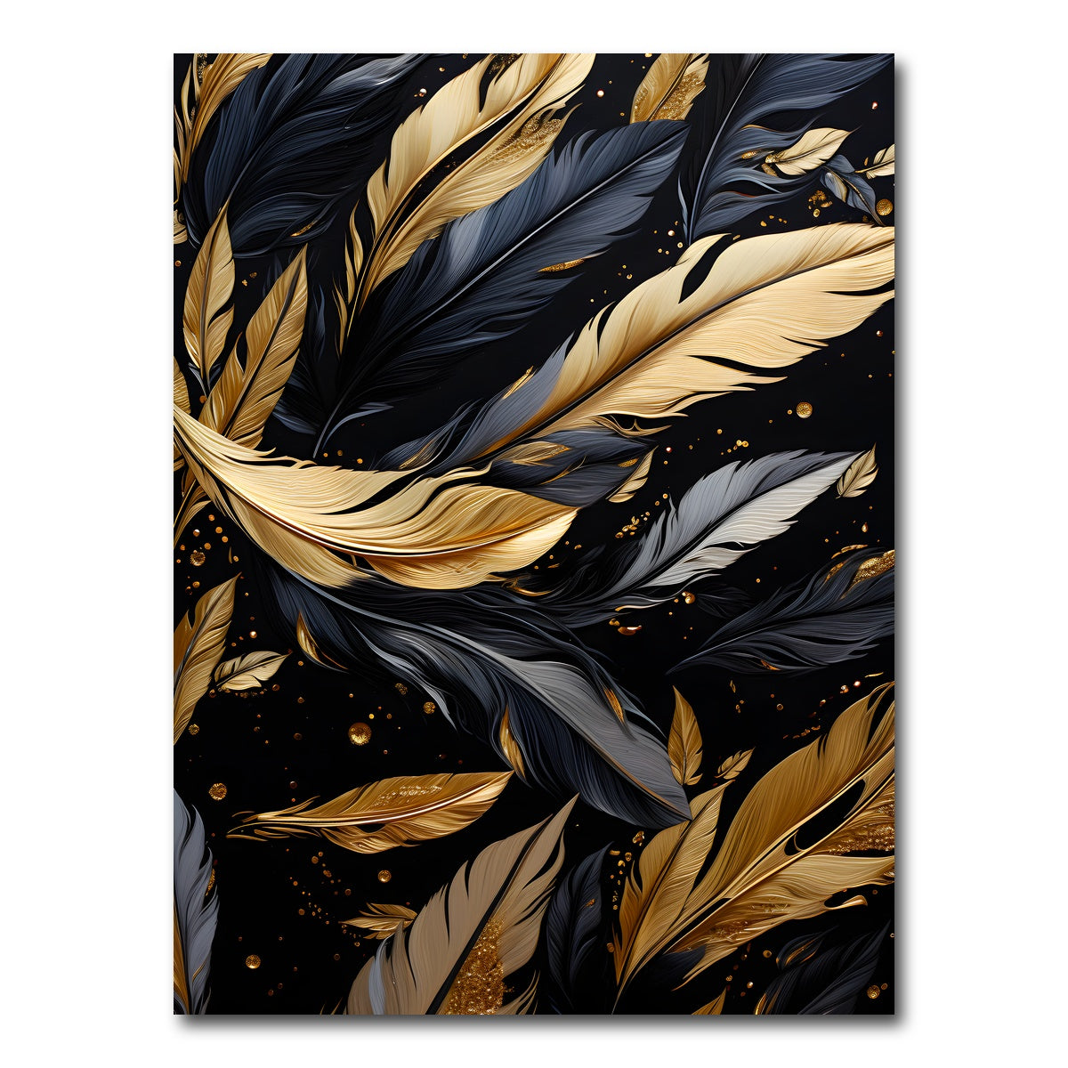 AUTO-MOCKUP WHITE | Abstract - Black gold feather 1 | 1 Piece | Gallery Wrap Canvas | group=3x4