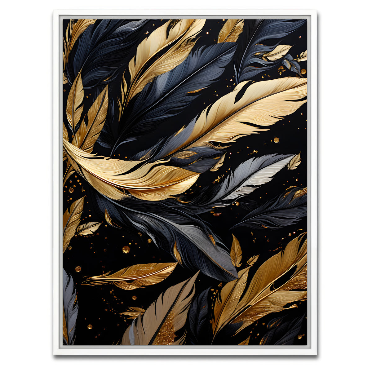 AUTO-MOCKUP WHITE | Abstract - Black gold feather 1 | 1 Piece | White Framed Canvas | group=3x4