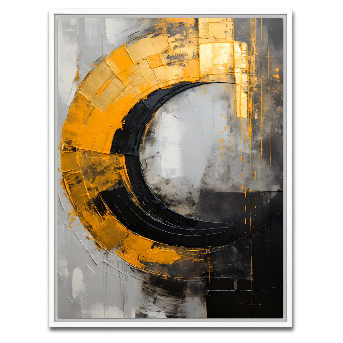 AUTO-MOCKUP WHITE | Abstract - Black gold shapes 10 | 1 Piece | White Framed Canvas | group=3x4