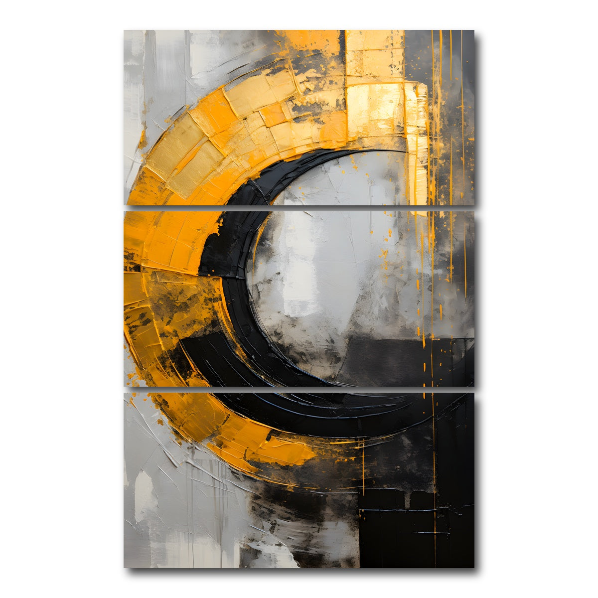 AUTO-MOCKUP WHITE | Abstract - Black gold shapes 10 | 3 Piece | Gallery Wrap Canvas | group=12x24_stacked