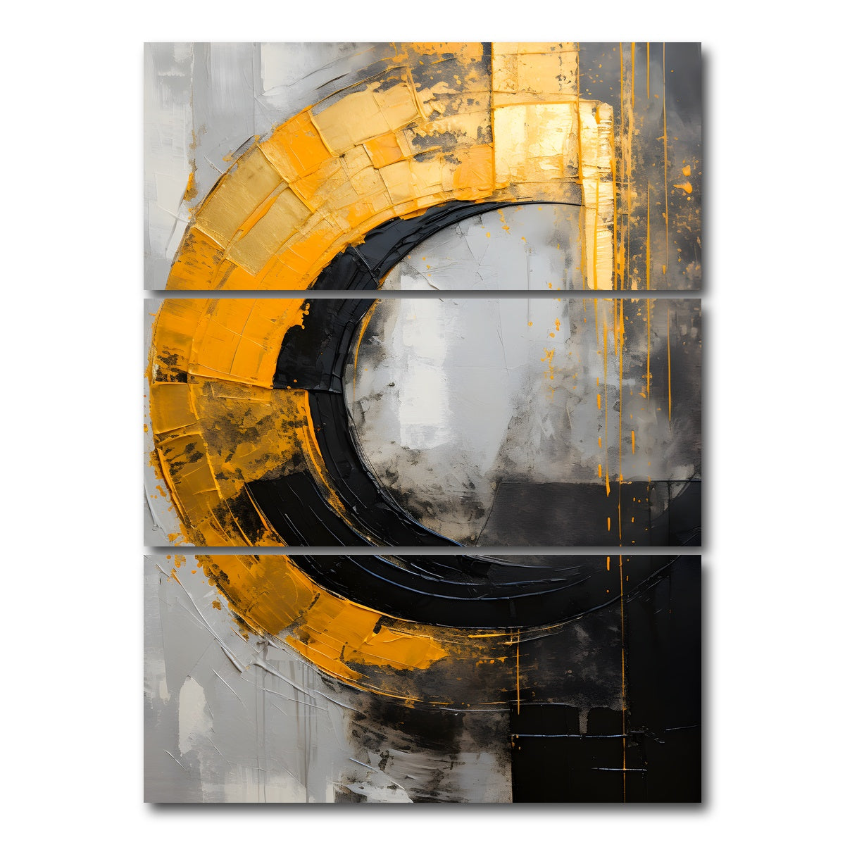 AUTO-MOCKUP WHITE | Abstract - Black gold shapes 10 | 3 Piece | Gallery Wrap Canvas | group=8x18_stacked