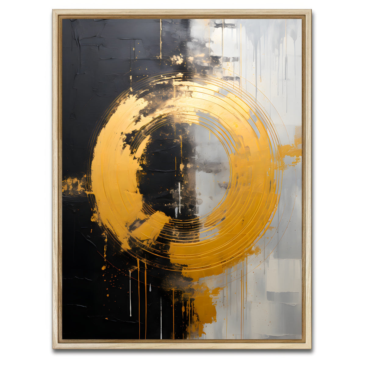 AUTO-MOCKUP WHITE | Abstract - Black gold shapes 11 | 1 Piece | Natural Framed Canvas | group=3x4