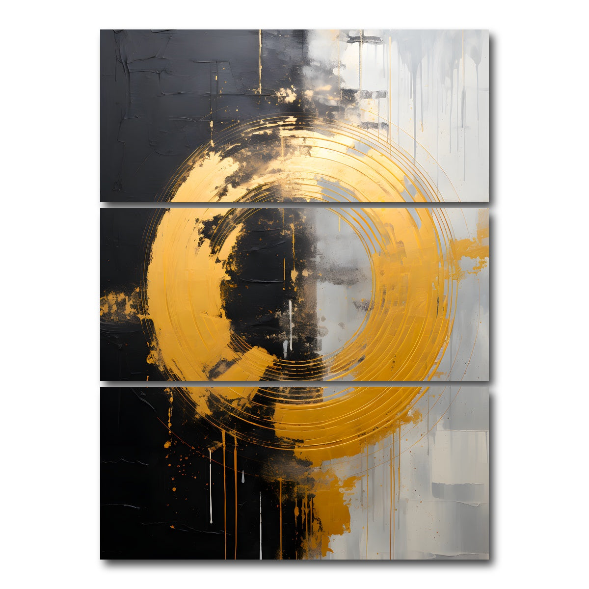 AUTO-MOCKUP WHITE | Abstract - Black gold shapes 11 | 3 Piece | Gallery Wrap Canvas | group=8x18_stacked