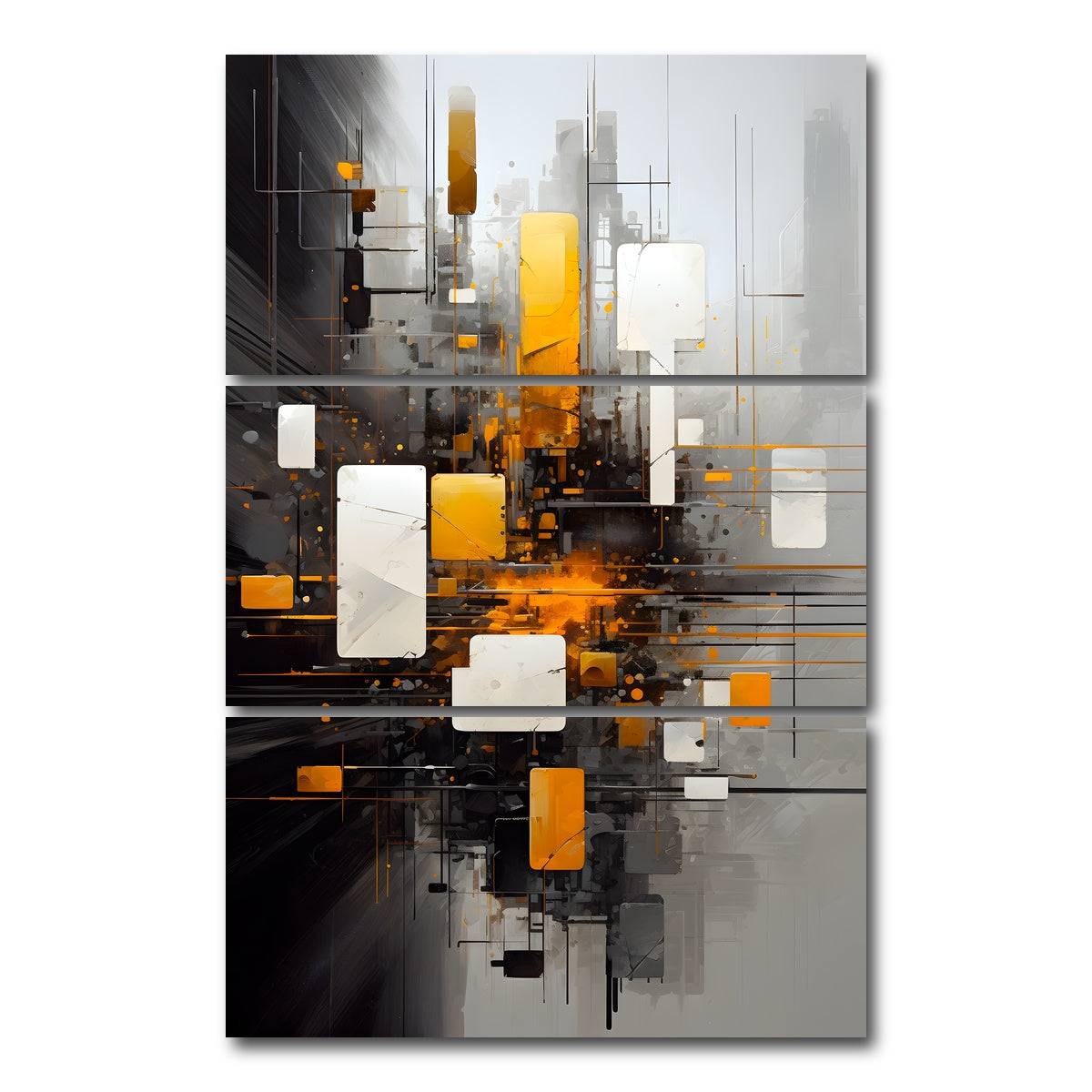 AUTO-MOCKUP WHITE | Abstract - Black gold shapes 14 | 3 Piece | Gallery Wrap Canvas | group=12x24_stacked