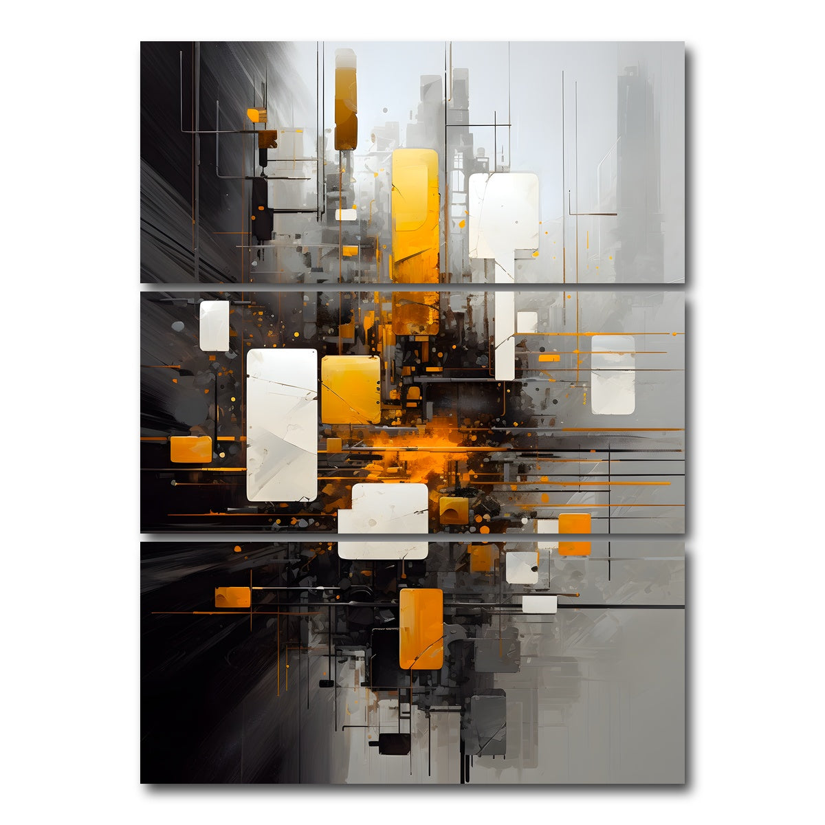 AUTO-MOCKUP WHITE | Abstract - Black gold shapes 14 | 3 Piece | Gallery Wrap Canvas | group=8x18_stacked
