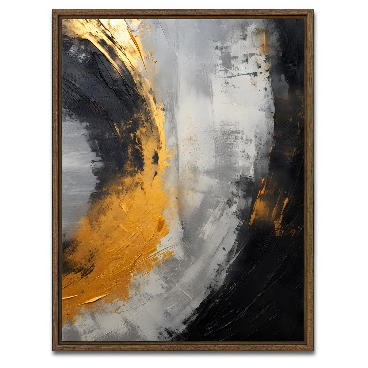 AUTO-MOCKUP WHITE | Abstract - Black gold shapes 1 | 1 Piece | Walnut Framed Canvas | group=3x4