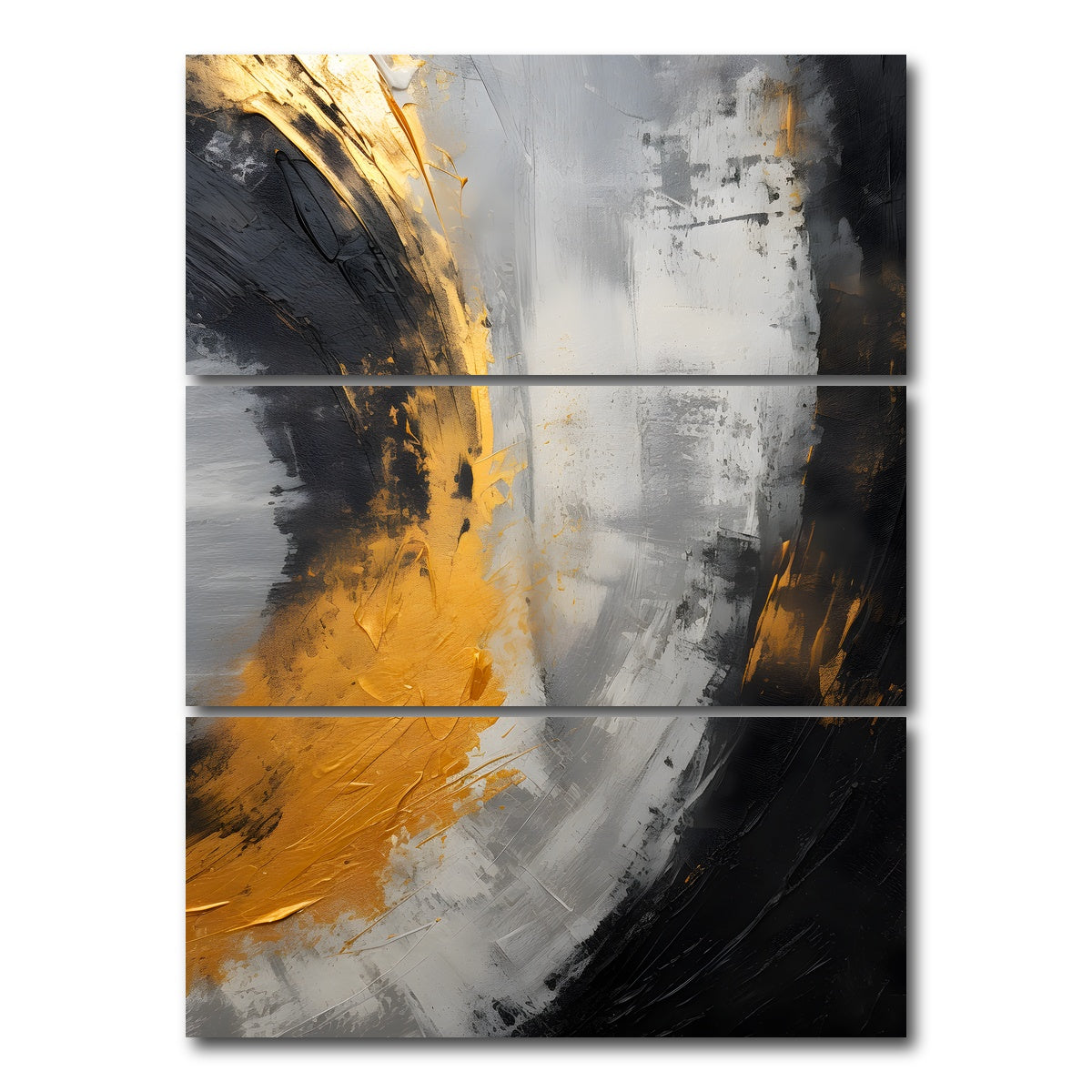 AUTO-MOCKUP WHITE | Abstract - Black gold shapes 1 | 3 Piece | Gallery Wrap Canvas | group=8x18_stacked