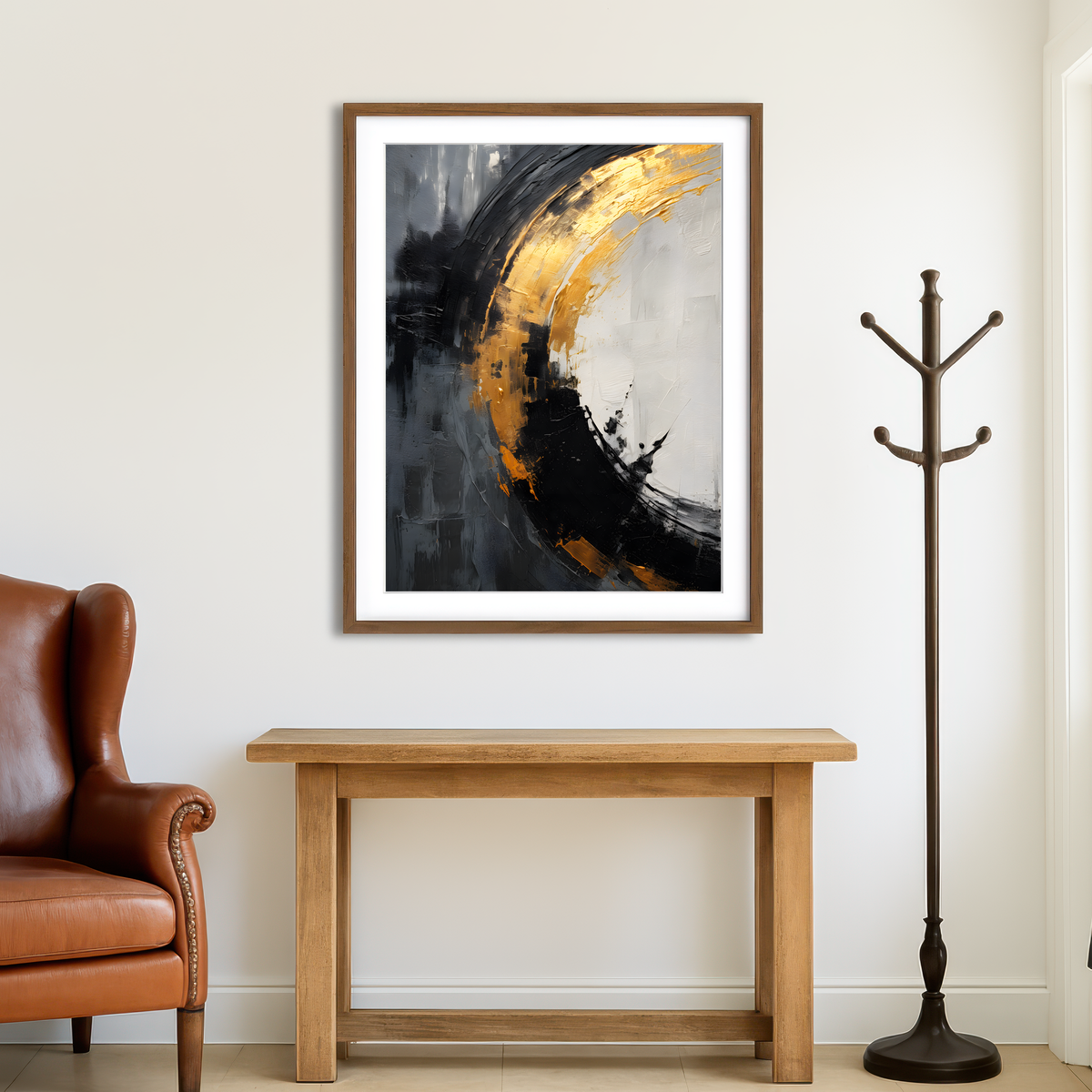 AUTO-MOCKUP ROOM | Abstract - Black Gold Shapes 2 Wall Art