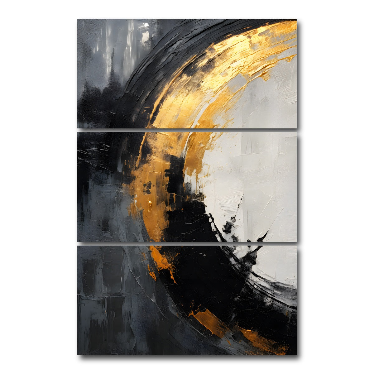 AUTO-MOCKUP WHITE | Abstract - Black gold shapes 2 | 3 Piece | Gallery Wrap Canvas | group=12x24_stacked
