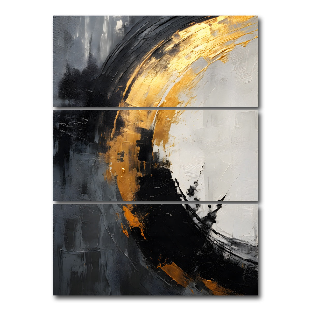 AUTO-MOCKUP WHITE | Abstract - Black gold shapes 2 | 3 Piece | Gallery Wrap Canvas | group=8x18_stacked