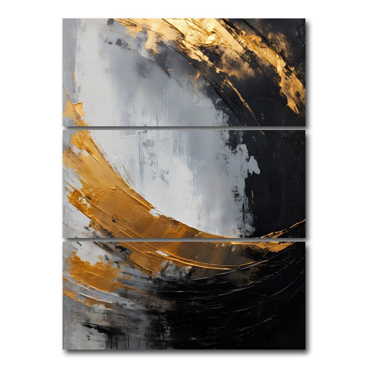 AUTO-MOCKUP WHITE | Abstract - Black gold shapes 3 | 3 Piece | Gallery Wrap Canvas | group=8x18_stacked