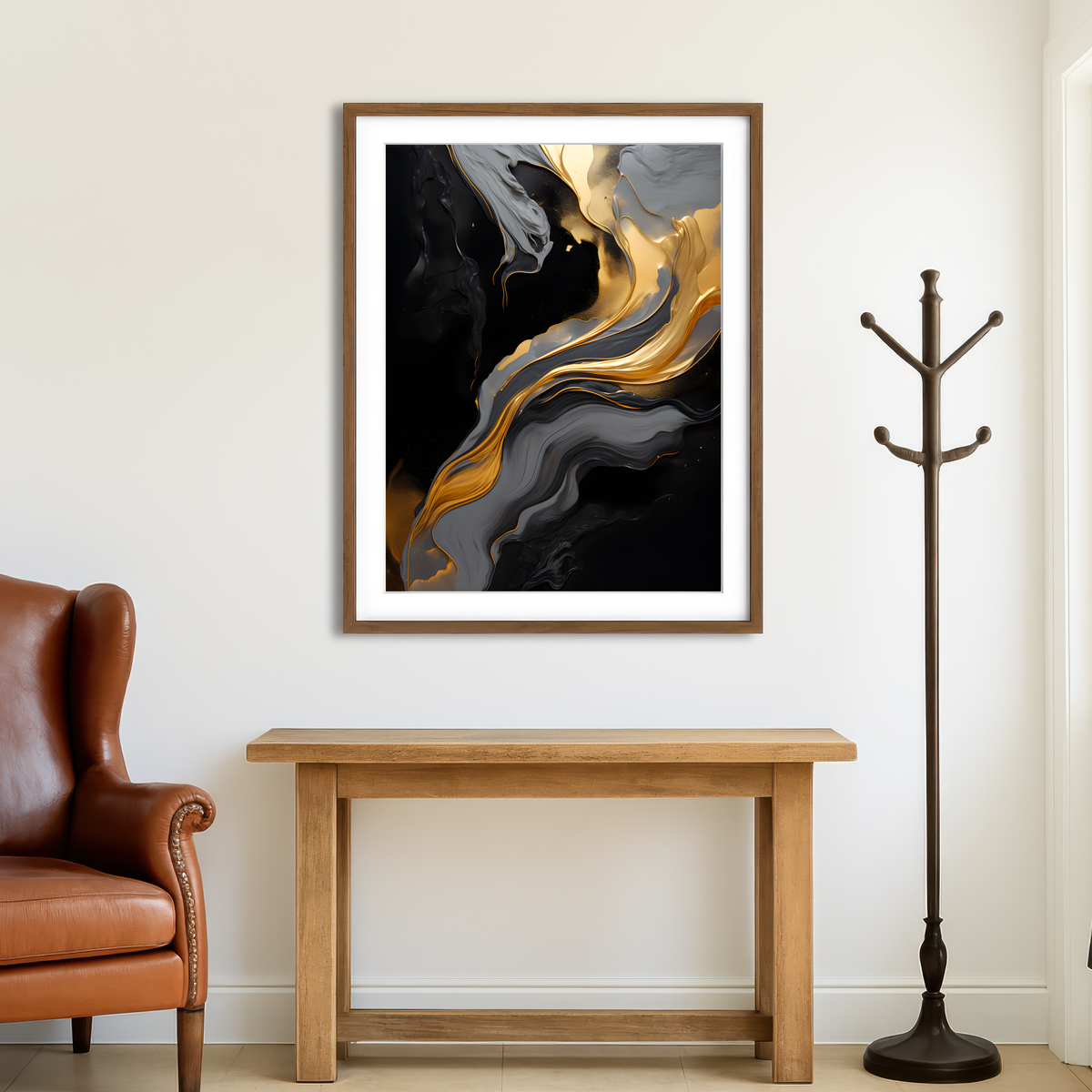 AUTO-MOCKUP ROOM | Abstract - Black Gold Waves 10 Wall Art