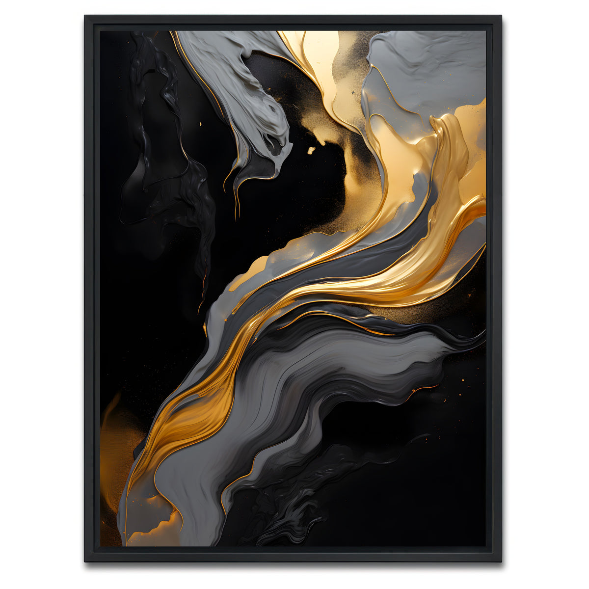 AUTO-MOCKUP WHITE | Abstract - Black gold waves 10 | 1 Piece | Black Framed Canvas | group=3x4