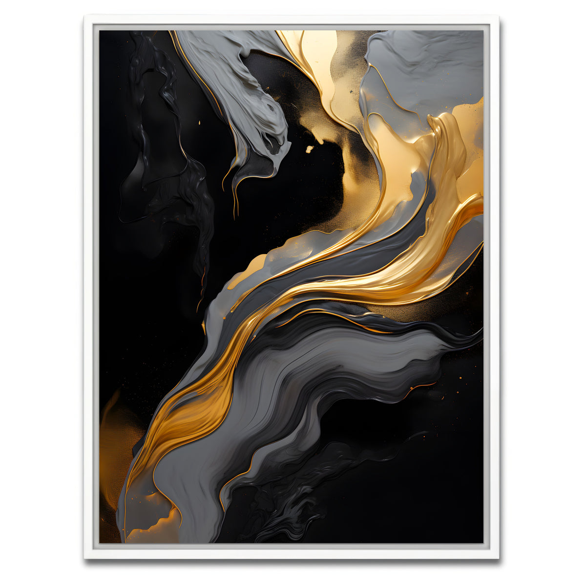 AUTO-MOCKUP WHITE | Abstract - Black gold waves 10 | 1 Piece | White Framed Canvas | group=3x4