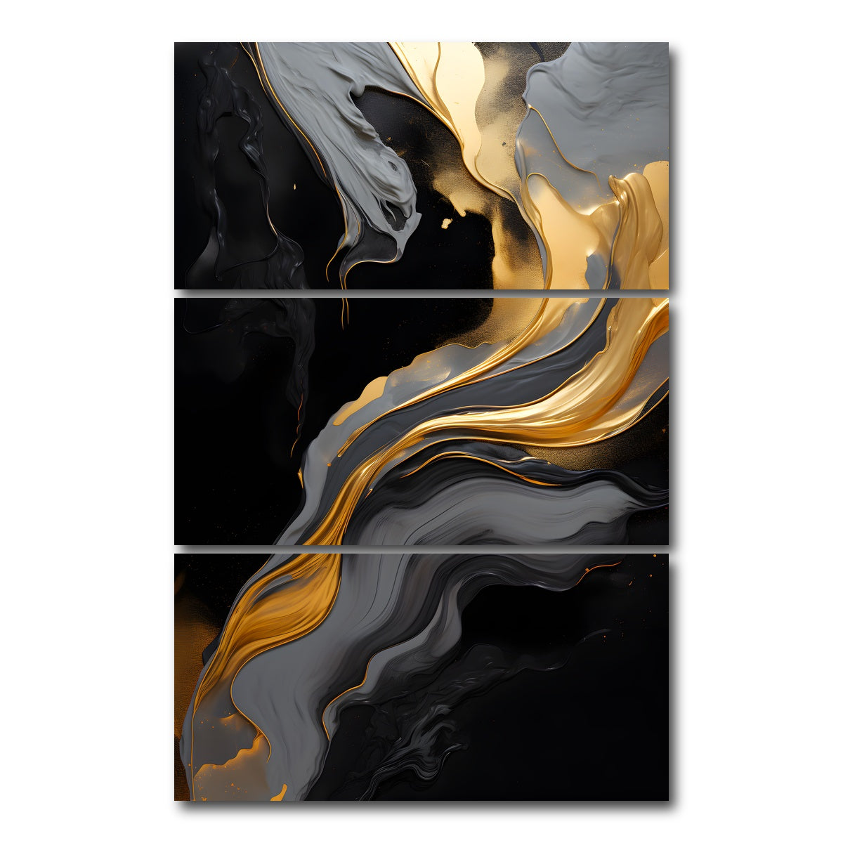 AUTO-MOCKUP WHITE | Abstract - Black gold waves 10 | 3 Piece | Gallery Wrap Canvas | group=12x24_stacked