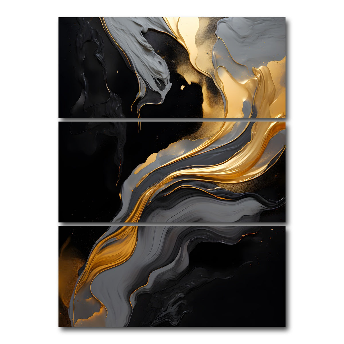 AUTO-MOCKUP WHITE | Abstract - Black gold waves 10 | 3 Piece | Gallery Wrap Canvas | group=8x18_stacked