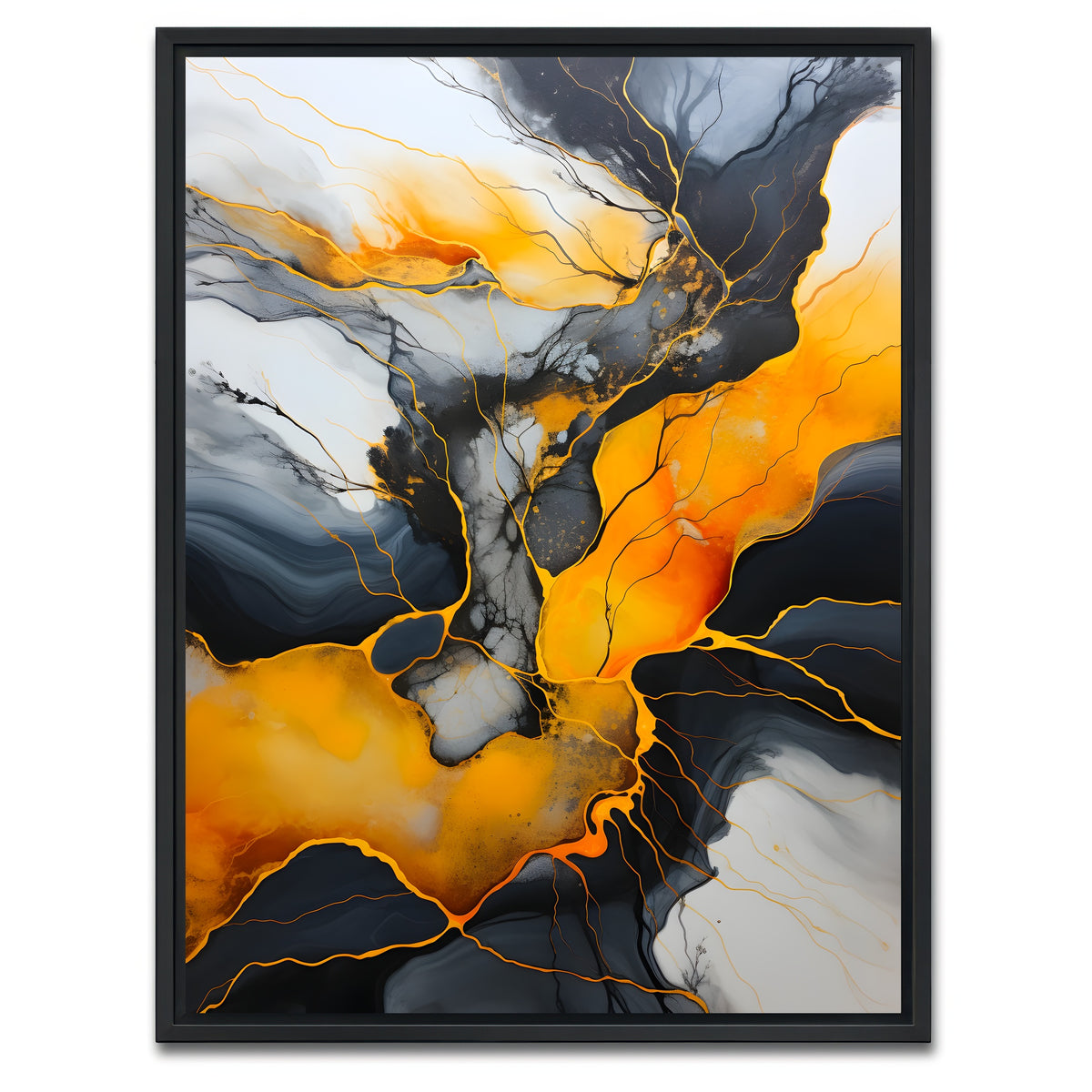 AUTO-MOCKUP WHITE | Abstract - Black gold waves 4 | 1 Piece | Black Framed Canvas | group=3x4