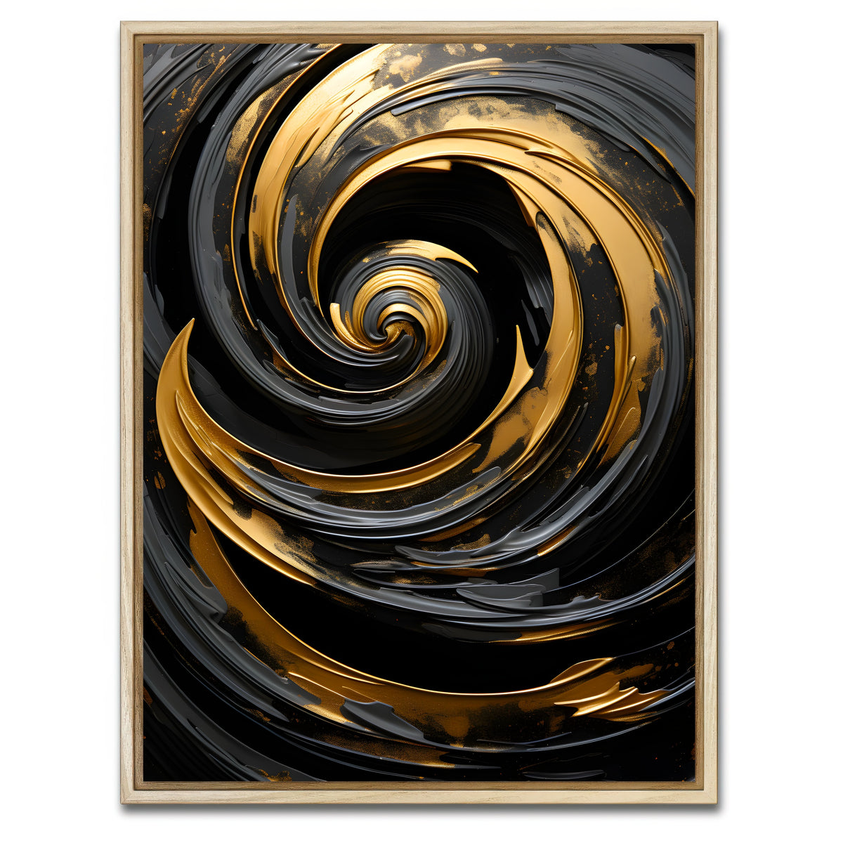 AUTO-MOCKUP WHITE | Abstract - Black gold waves 7 | 1 Piece | Natural Framed Canvas | group=3x4