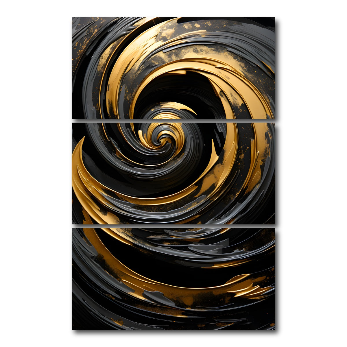 AUTO-MOCKUP WHITE | Abstract - Black gold waves 7 | 3 Piece | Gallery Wrap Canvas | group=12x24_stacked
