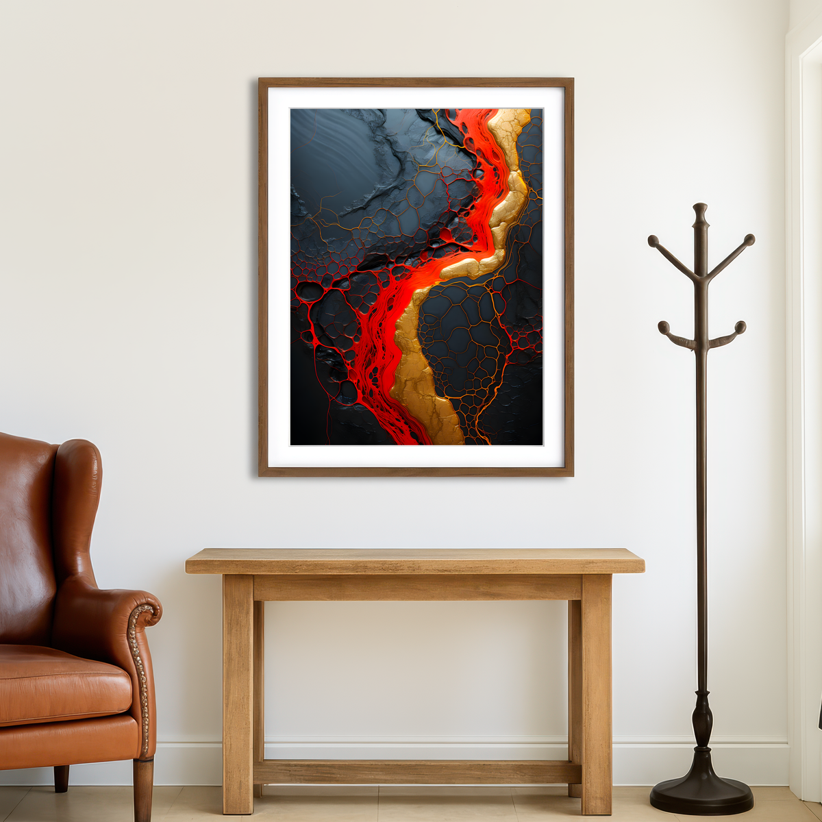 AUTO-MOCKUP ROOM | Abstract - Black Red Waves 1 Wall Art