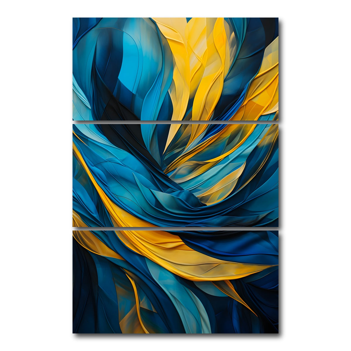AUTO-MOCKUP WHITE | Abstract - Blue gold feather 1 | 3 Piece | Gallery Wrap Canvas | group=12x24_stacked