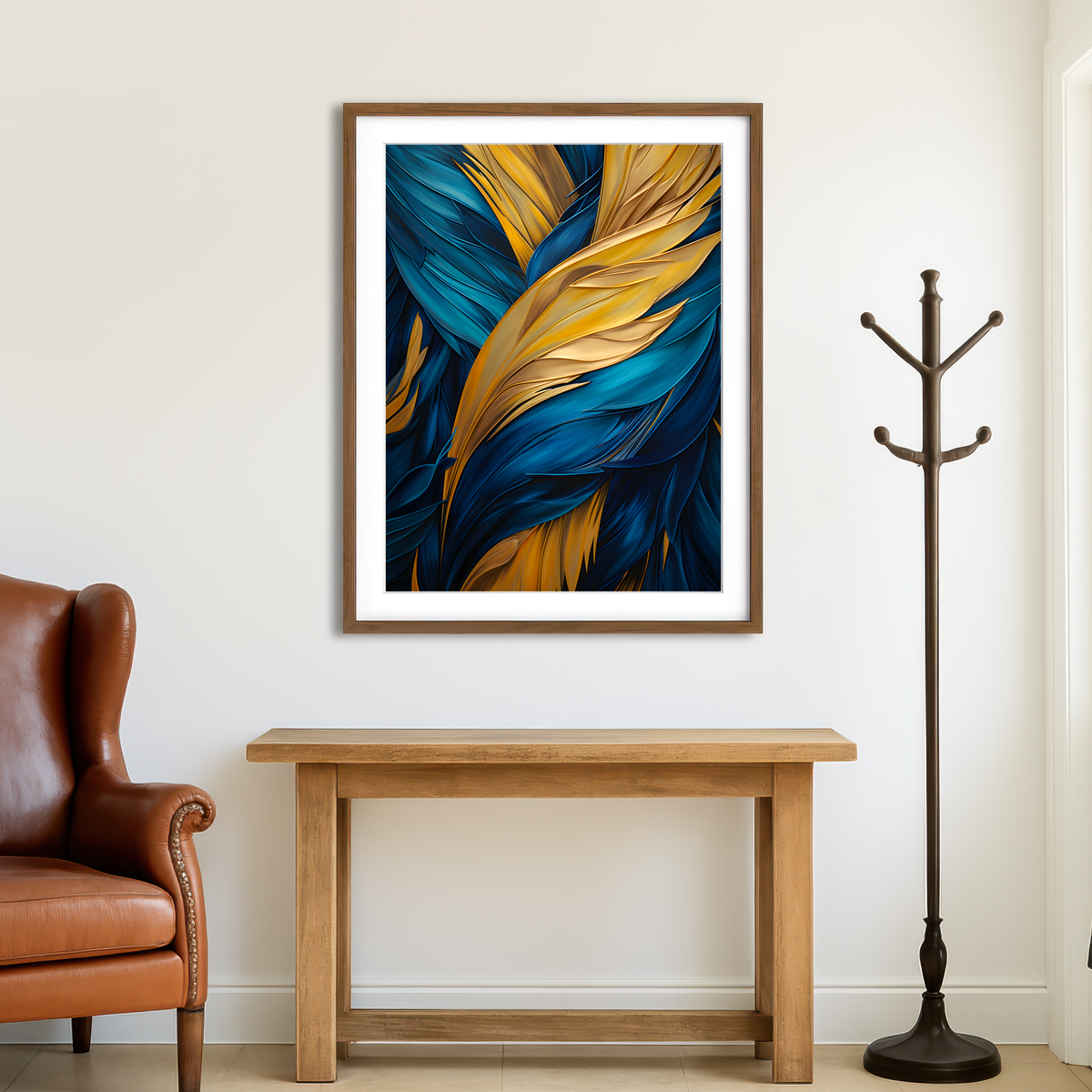 AUTO-MOCKUP ROOM | Abstract - Blue Gold Feather 4 Wall Art