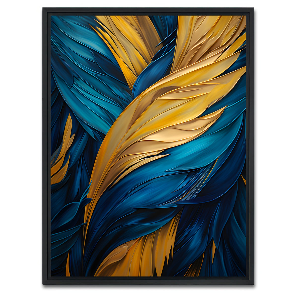 AUTO-MOCKUP WHITE | Abstract - Blue gold feather 4 | 1 Piece | Black Framed Canvas | group=3x4