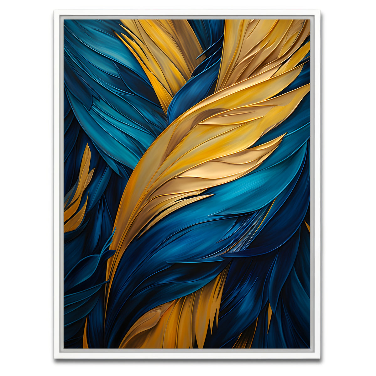 AUTO-MOCKUP WHITE | Abstract - Blue gold feather 4 | 1 Piece | White Framed Canvas | group=3x4