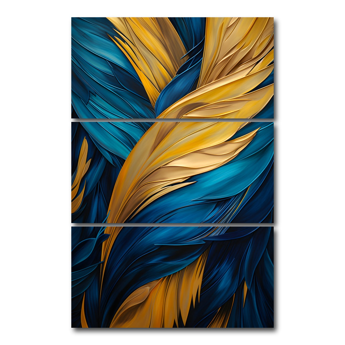 AUTO-MOCKUP WHITE | Abstract - Blue gold feather 4 | 3 Piece | Gallery Wrap Canvas | group=12x24_stacked